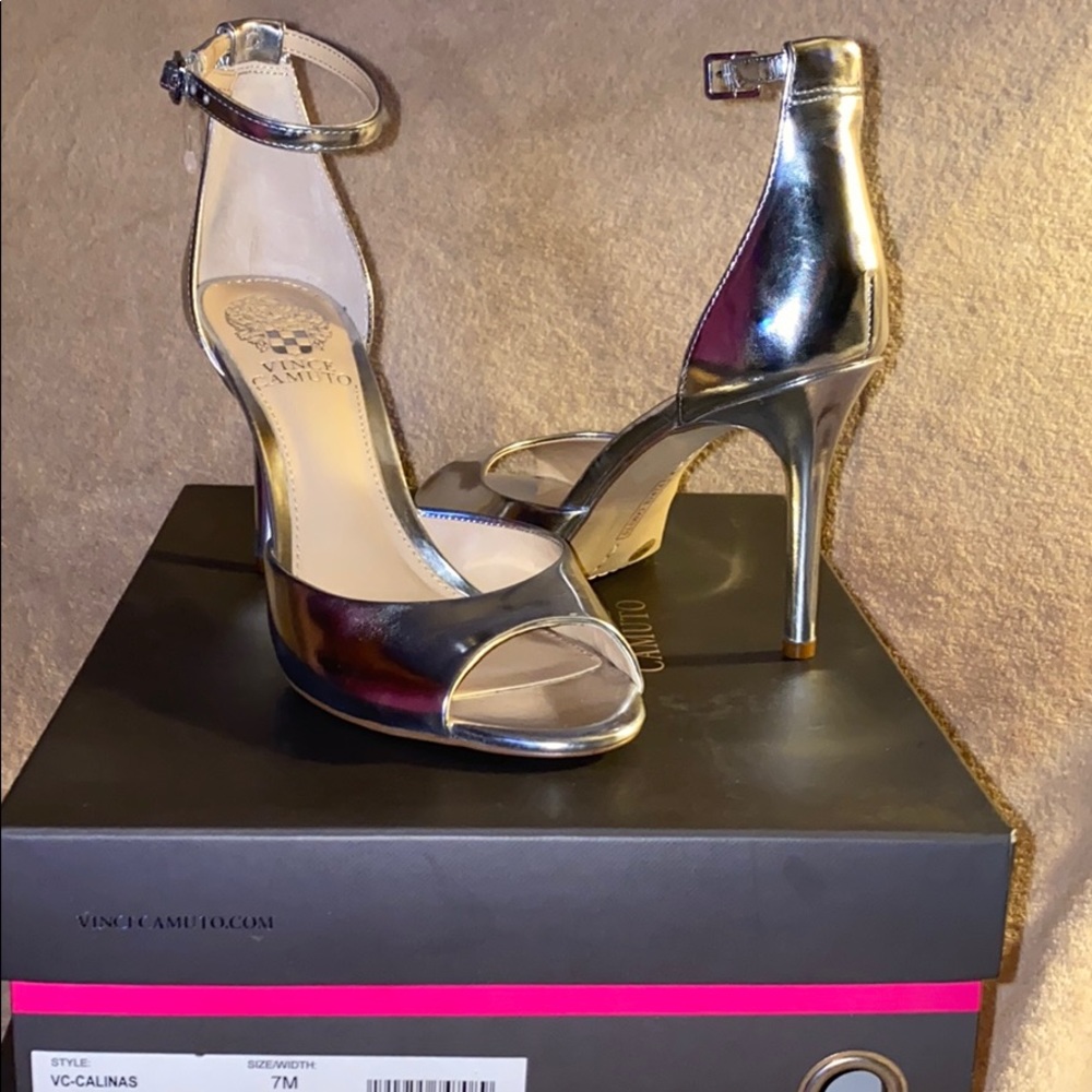 Vince Camuto SILVER ankle strap heels